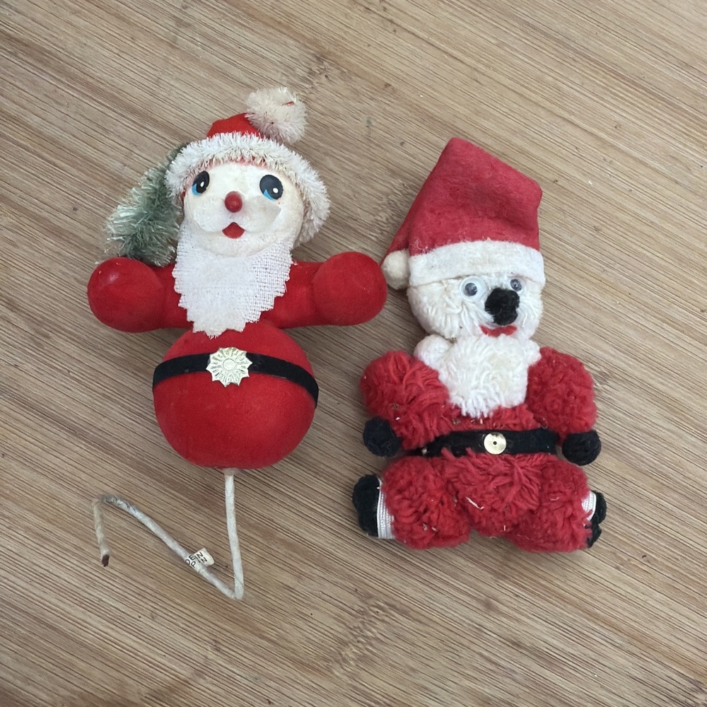 Vtg Santa Christmas Ornaments Figures Flocked Felt Lot of 2 Vintage 3 inches